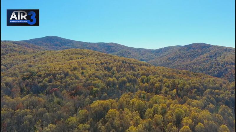 A drome shot of the The Shenandoah National Park shot in the air.