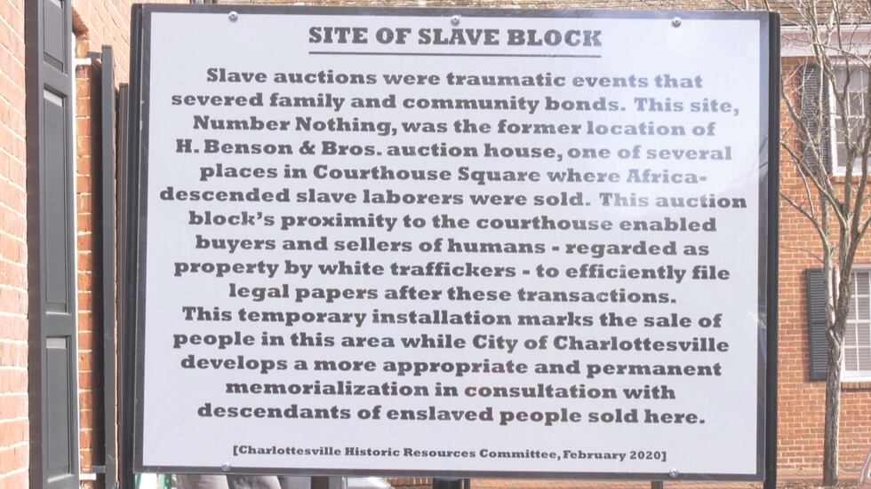 A proposed sign at the site of a former Charlottesville slave auction block.