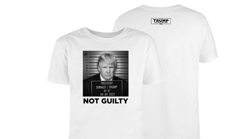 Former President Trump's 2024 election campaign is fundraising with a T-shirt showing a fake...