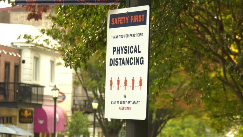 Social distancing signs on UVA Grounds