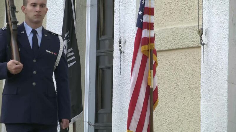Cadets are taking shifts marching during a 24-hour vigil to honor veterans.